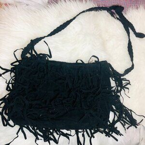 👜Black Fringe Shoulder Bag Boho Y2K Vintage Style Braided Strap Festival Purse